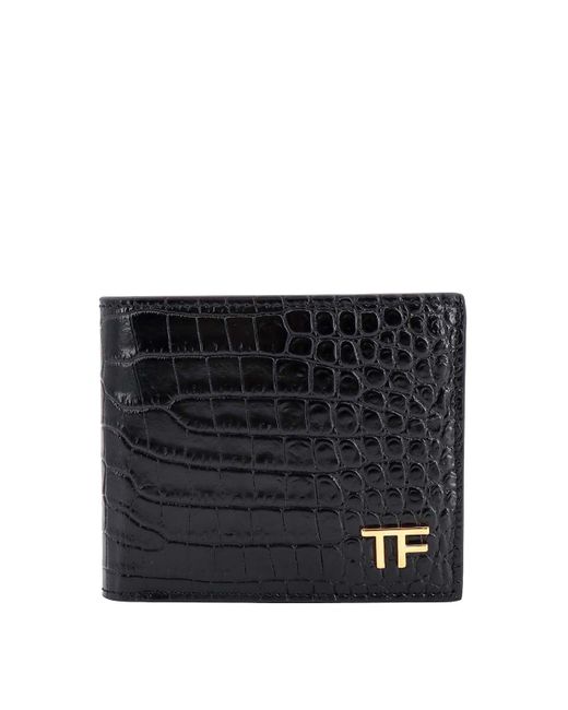 Tom Ford Black Leather Wallet With Croco Print for men