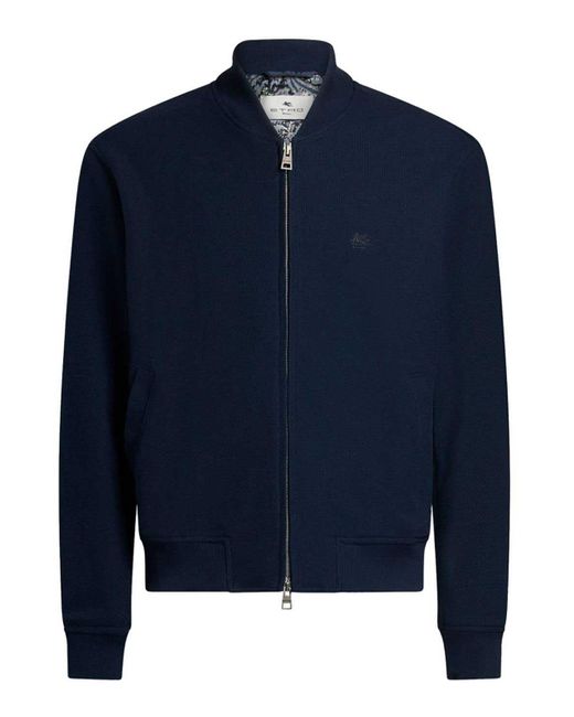 Etro Blue Bomber Jacket With Pegasus Embroidery for men
