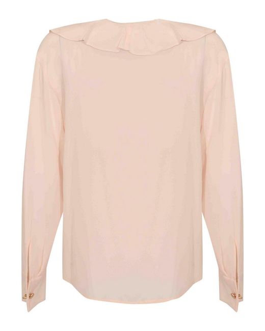 Max Mara Pink Mstepica Silk Blouse With Ruffles