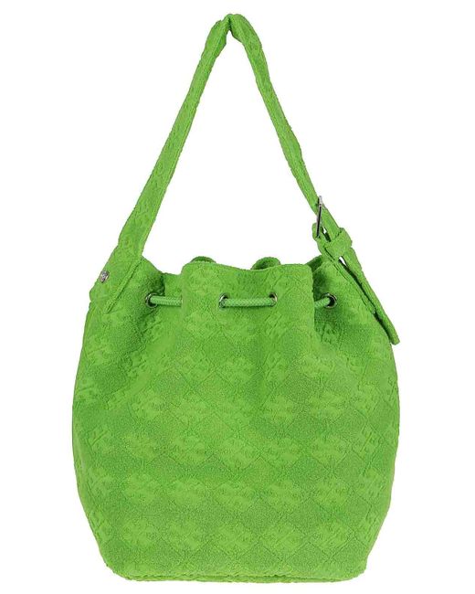 Tory Burch Green T Monogram Terry Oversized Bucket Bag