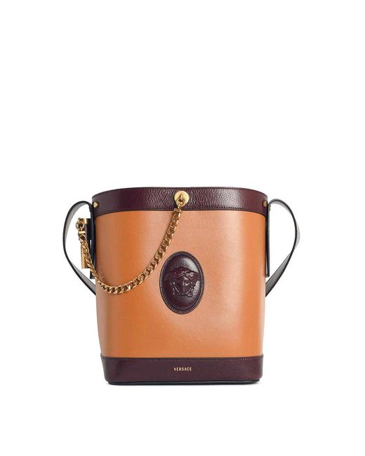 Versace Pink Pivot Small Leather Bucket Bag