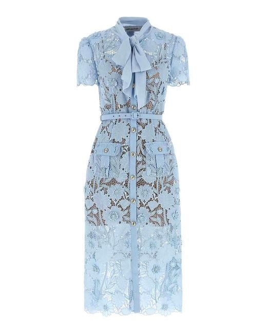 Self-Portrait Blue Lace Tie Neck Midi' Dress