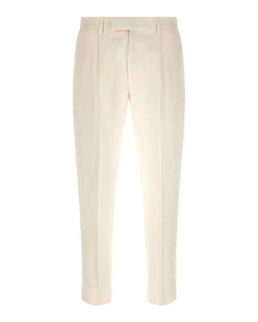 Zegna White Regular-Fit Pleated Pants for men