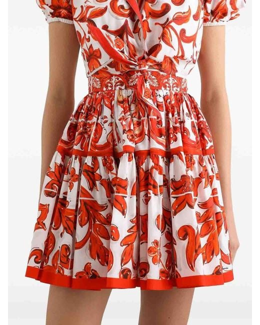 Dolce & Gabbana Red Majolica-Print Poplin Short Skirt