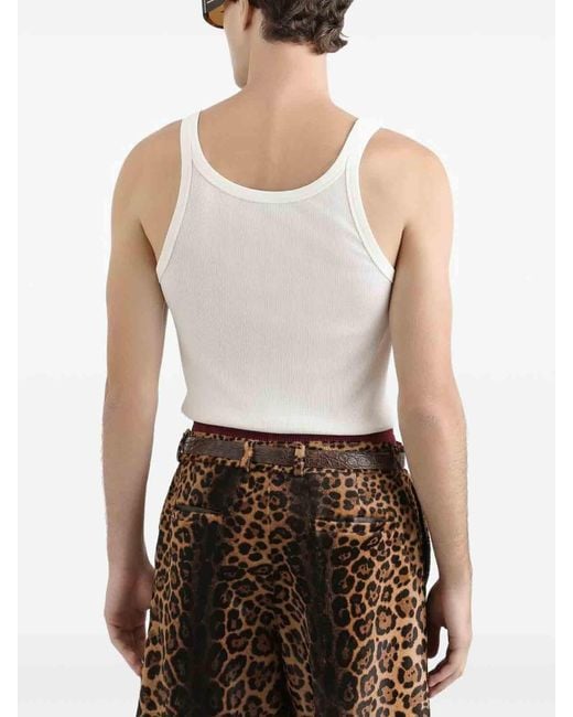 Dolce & Gabbana White Cotton Tank Top With Print for men