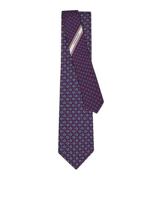 Ferragamo Purple Gancini Print Silk Tie for men
