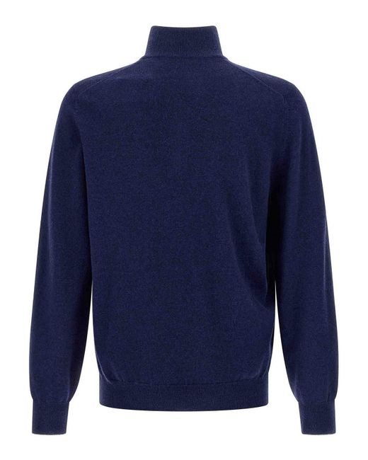 Brunello Cucinelli Blue Half-Zip Sweater for men