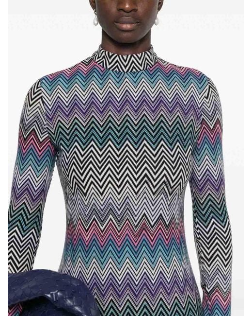 Missoni Gray Zig Zag Motif Wool Midi Dress
