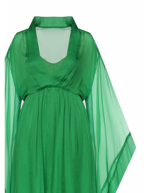 Alberta Ferretti Green Sheer-Panelled Silk Maxi Dress