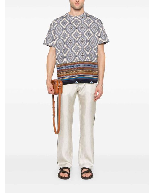 Etro Gray Cotton T-Shirt With Print for men
