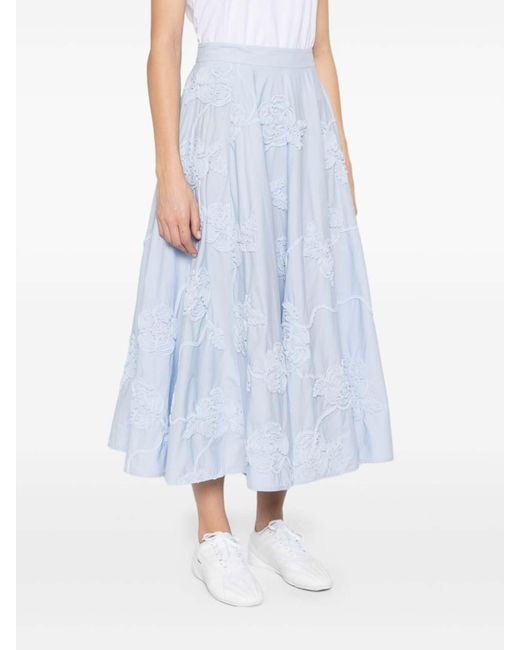 ROTATE BIRGER CHRISTENSEN Blue Long Skirt With Floral Applique