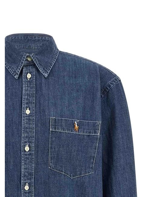 Polo Ralph Lauren Blue Denim Shirt With Logo Embroidery