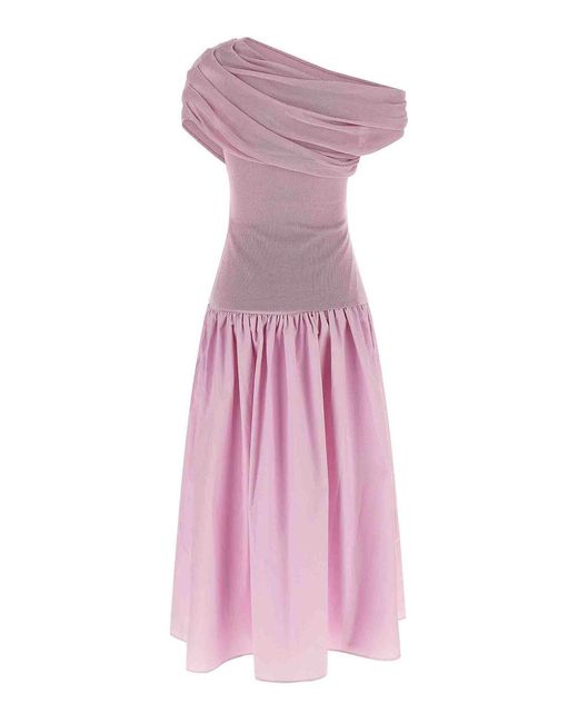 Self-Portrait Pink Cotton Draped Knit Midi' Dress