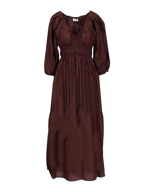 Matteau Purple Shirred Plunge Button Dress