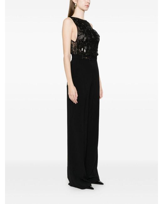 Elisabetta Franchi Black Crpe Jumpsuit With Embroidery