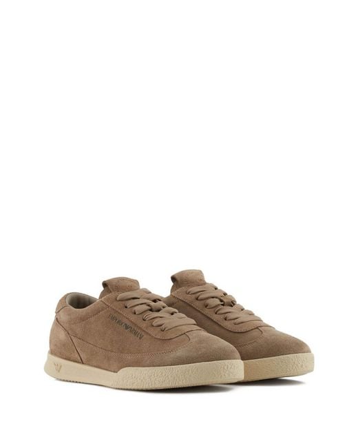 Emporio Armani Brown Suede Leather Sneakers