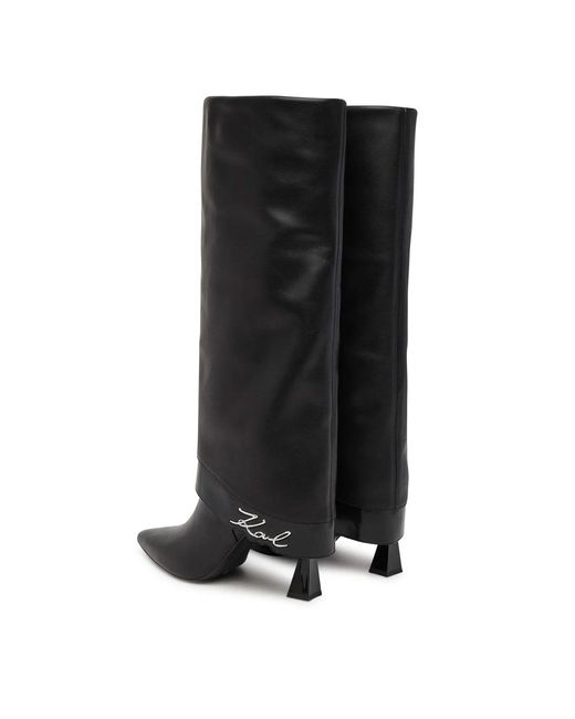 Karl Lagerfeld Black Debutante Fold Hi Leg Boot