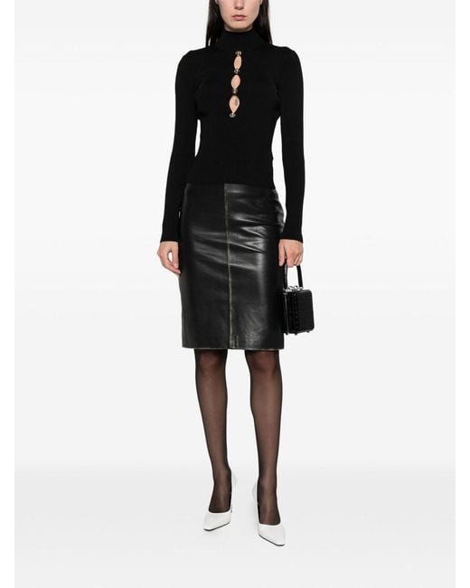 Self-Portrait Black Ribbed Knit Long-Sleeve Top