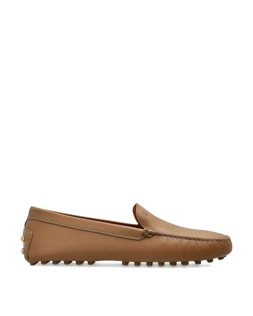 Tod's Brown Metal Detailing Leather Gommino Loafers