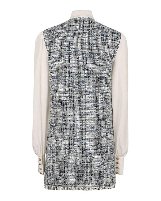 Balmain White 4 Pkts Pussy Bowl Tweed Crepe Dress
