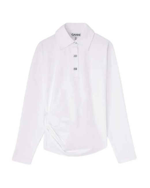 Ganni White Heavy Stretch Jersey Draped Polo
