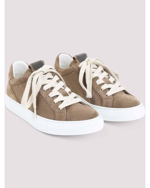 Brunello Cucinelli White Suede Leather Sneakers