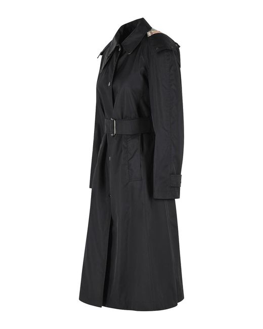 Burberry Black Long Car Coat With Nylon Hood
