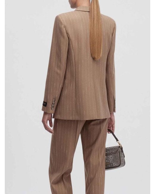 ERMANNO FIRENZE Brown Double-Breasted Pinstriped Jacket