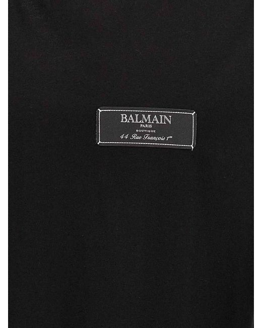 Balmain Black Logo Patch Cotton Crewneck for men