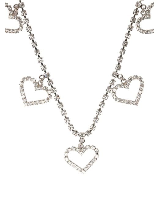 Alessandra Rich White Crystals Necklace With Heart Details