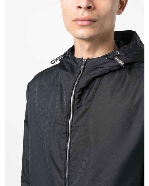 Emporio Armani Black Allover Logo Down Jacket for men