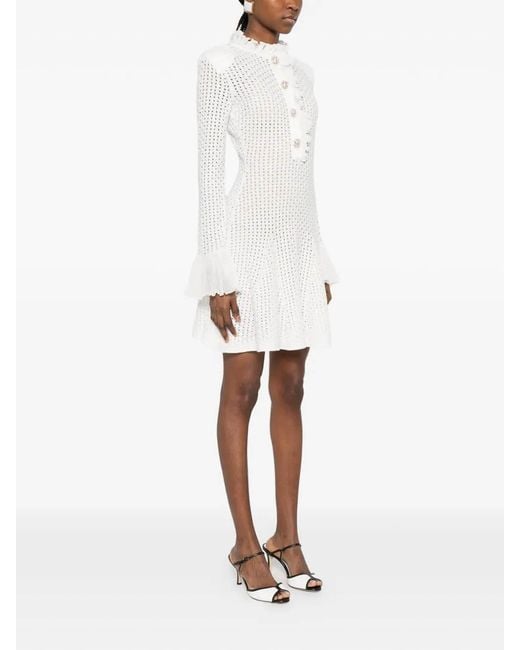 Self-Portrait White Pointelle Knit Mini Dress