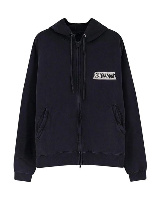 Balenciaga Black Masking Tape Logo Zip-Up Sweatshirt for men