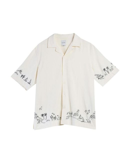 Paul Smith White Summer Reverie Embroidery S/S Shirt for men