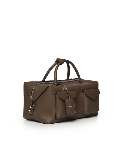 Max Mara Brown Large Leather Satchel Bag With Pockets