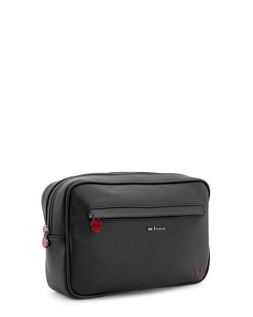Kiton Black Leather Clutch Bags for men