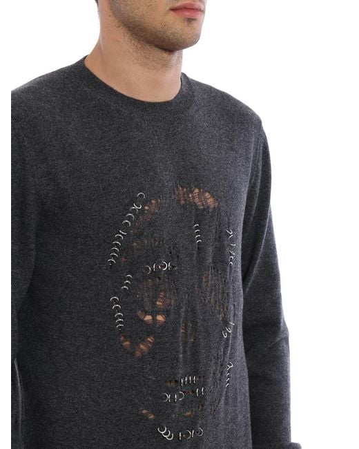 McQueen Black Skull Punk Piercing Sweater for men