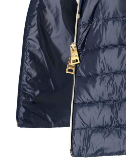 Herno Blue Knitted And Nylon Down Jacket