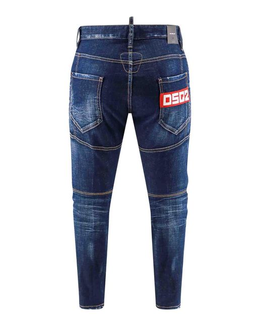DSquared² Blue Stretch Cotton Jeans With Logo Patch for men