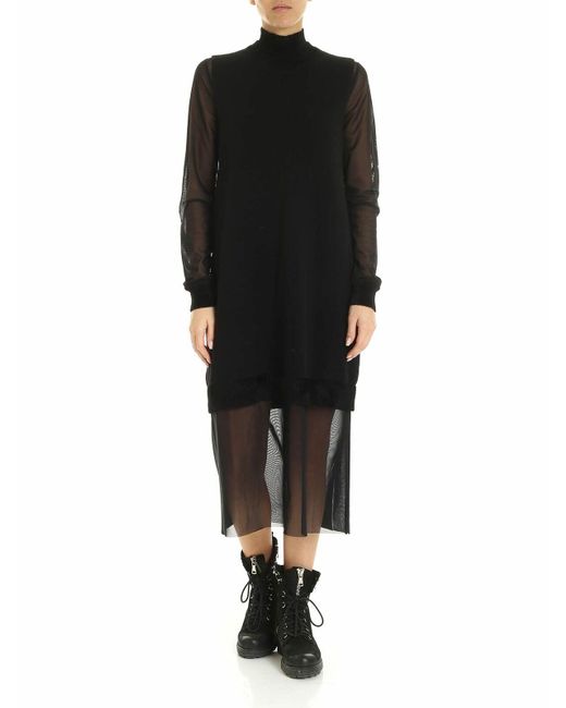 McQ Alexander McQueen Black Knitted And Tulle Dress