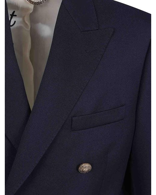 Golden Goose Deluxe Brand Blue Double Breasted Blazer Compact Gabardine Wool for men