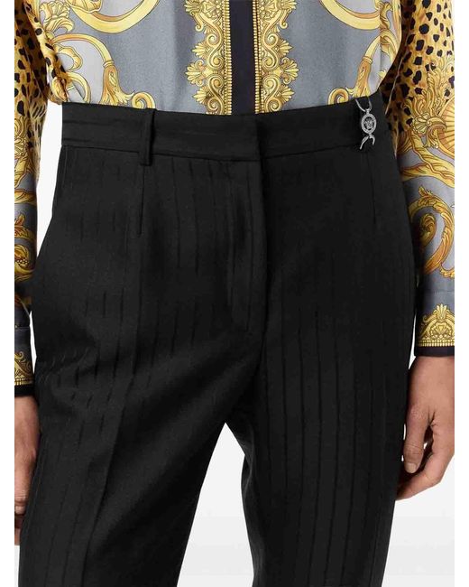Versace Black Informal Pant Responsible Wool Tonal Pinstripes