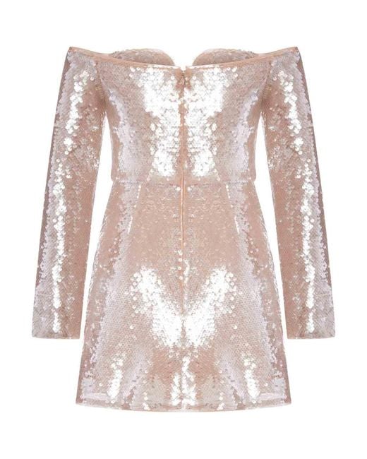 Self-Portrait Pink Off-Shoulder Sequin Mini Dress