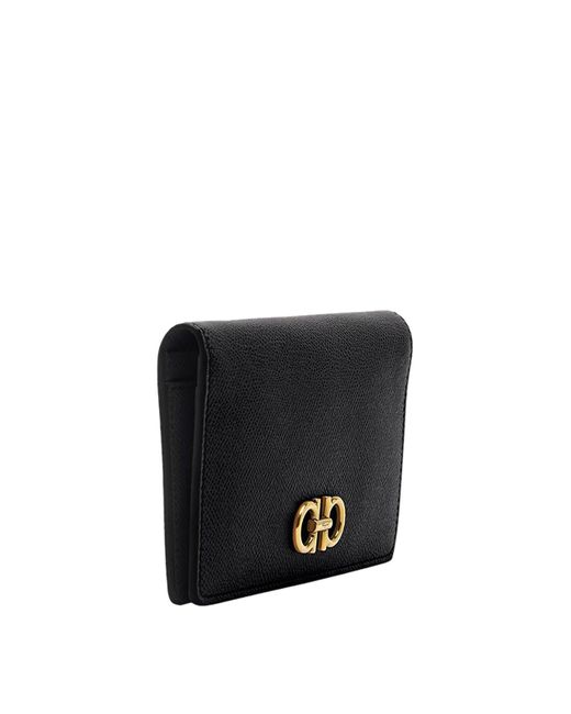 Ferragamo Black Gemini Antique Gold Leather Wallet