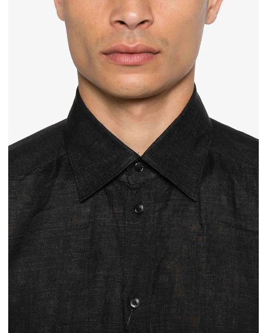 Dolce & Gabbana Black Linen Long-Sleeve Shirt