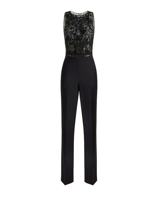 Elisabetta Franchi Black Crpe Jumpsuit With Embroidery