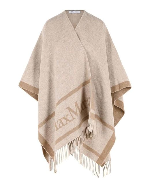 Max Mara Natural Hilde' Jacquard Wool Poncho