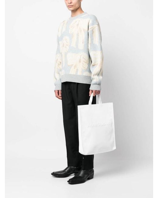 Acne White Logo Tote Bag for men