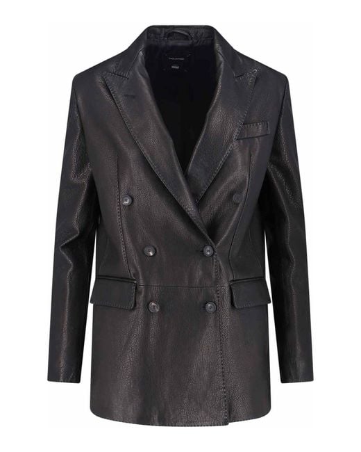 Tagliatore Black Double-Breasted Lambskin Blazer
