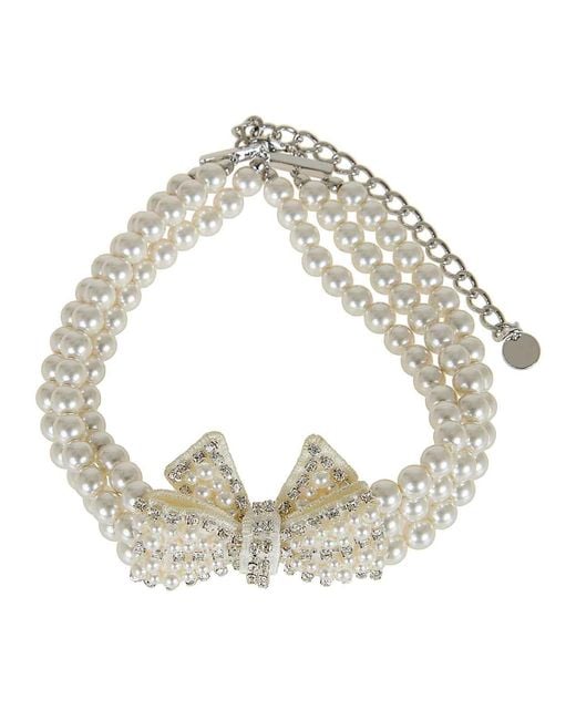 Self-Portrait Natural Pearl Satin Bow Necklace